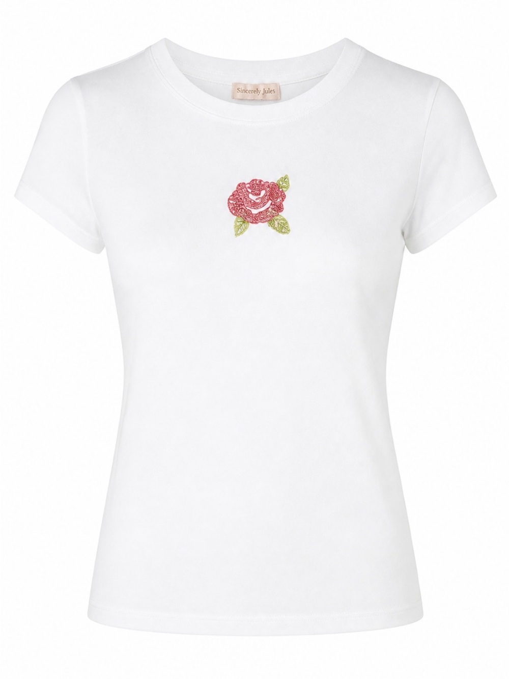 NWT Sincerely Jules white floral rose baby tee. Sz Small